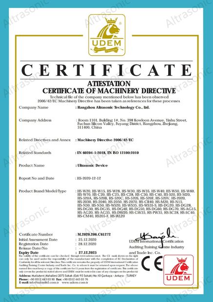 China Hangzhou Altrasonic Technology Co., Ltd Certificaten